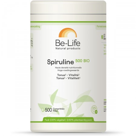 Spiruline 500 BIO 500 tabs. nutriments essentiels Be-Life